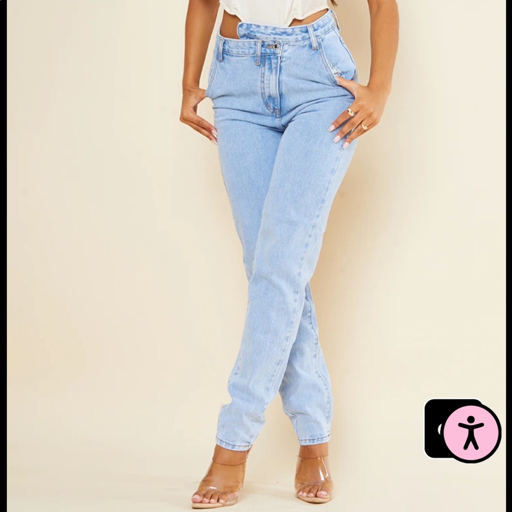PRETTYLITTLETHING Asymmetric Waistband Straight Leg Jeans